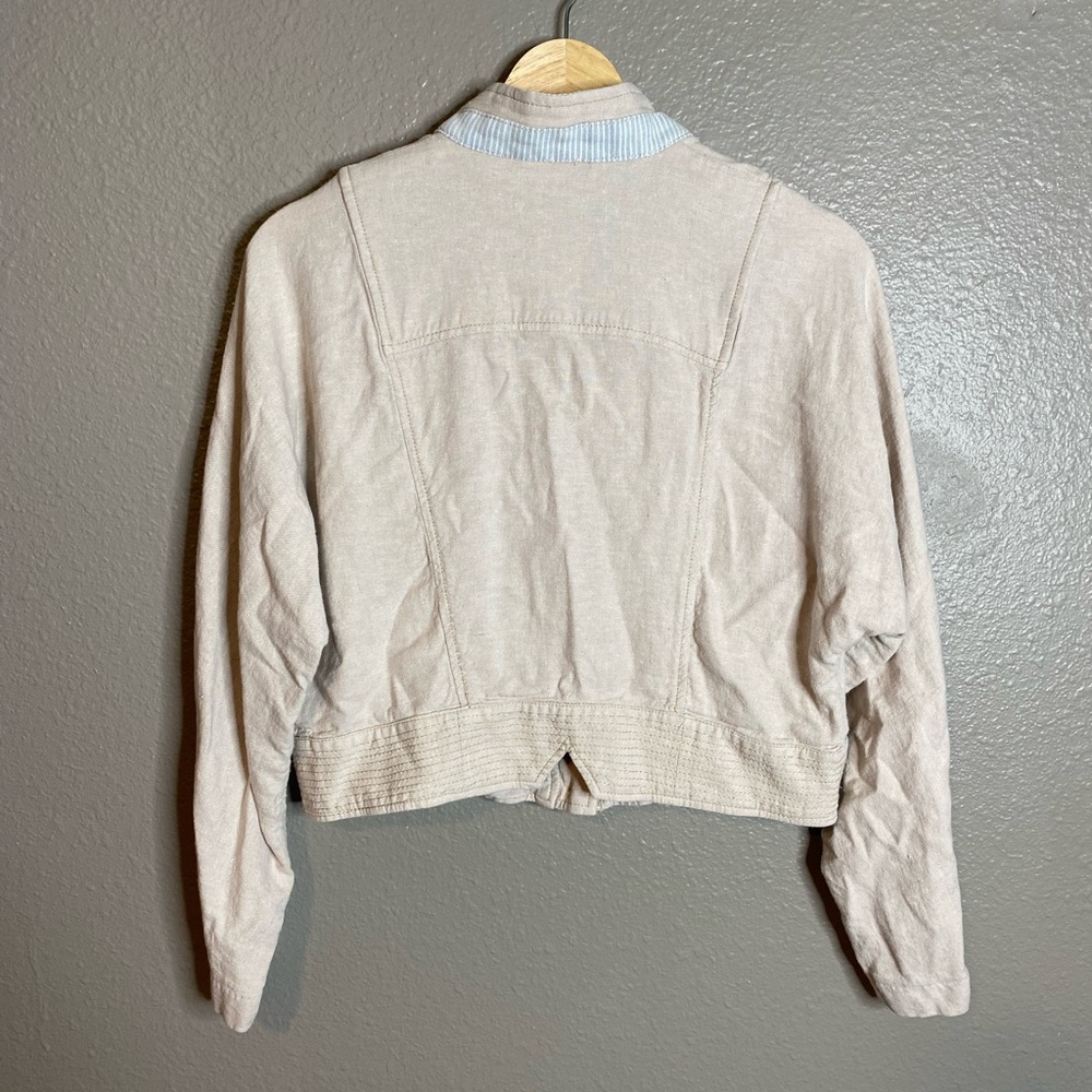Free People Cream Linen Blend Lightweight Jacket Cropped - Picture 2 of 5